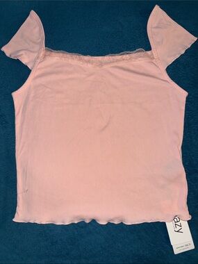 Dazy Cotton Candy Pink Lace-Trim Square Neck Tank Top